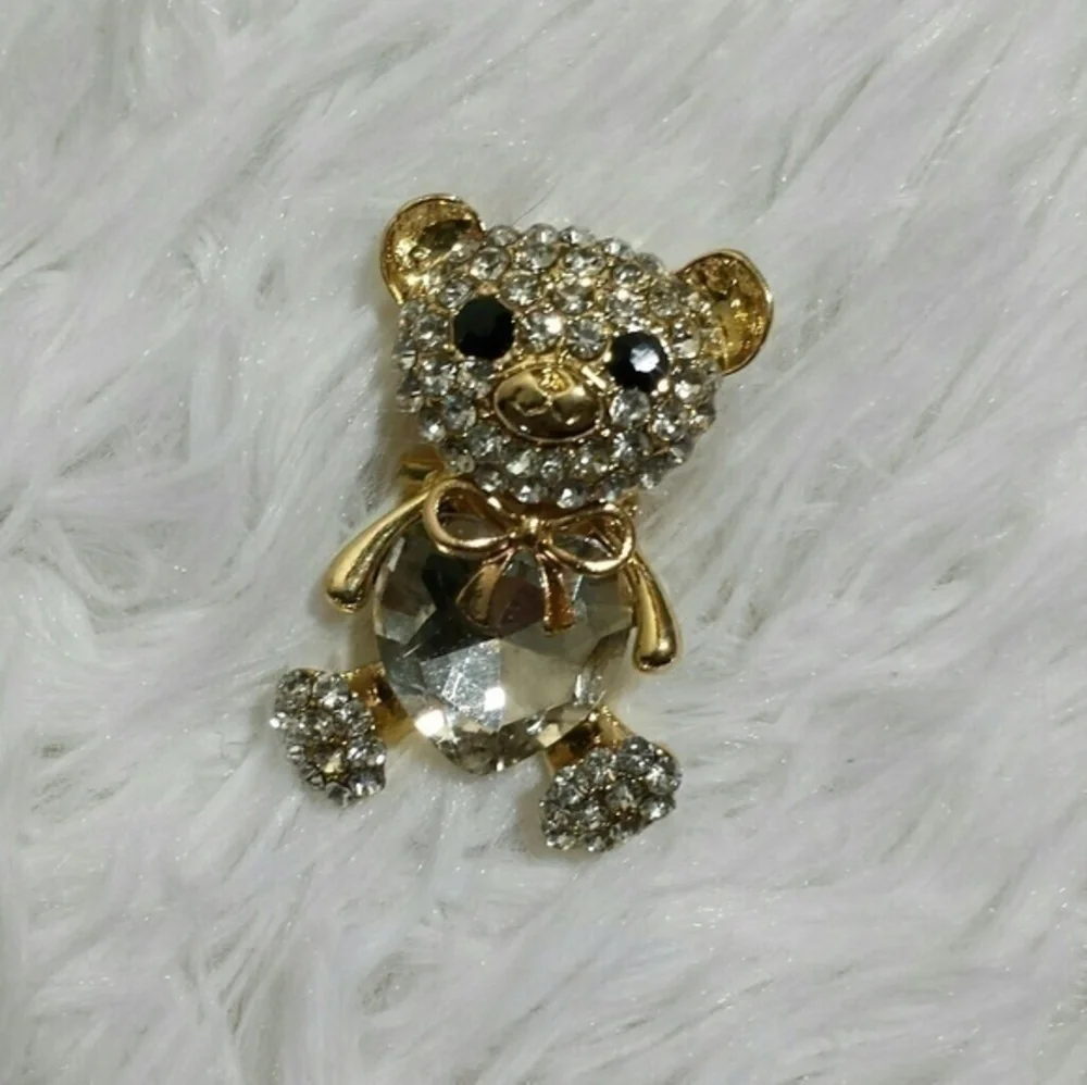 ☄Rhinestone Flooded Teddy Bear Brooch Pin